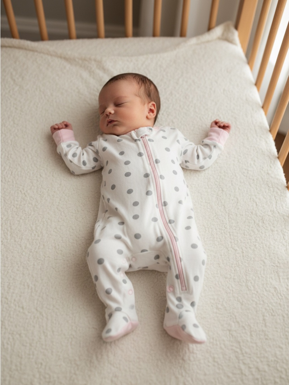 Gerber White Polka Dot Footed One-Piece with Pink Trim